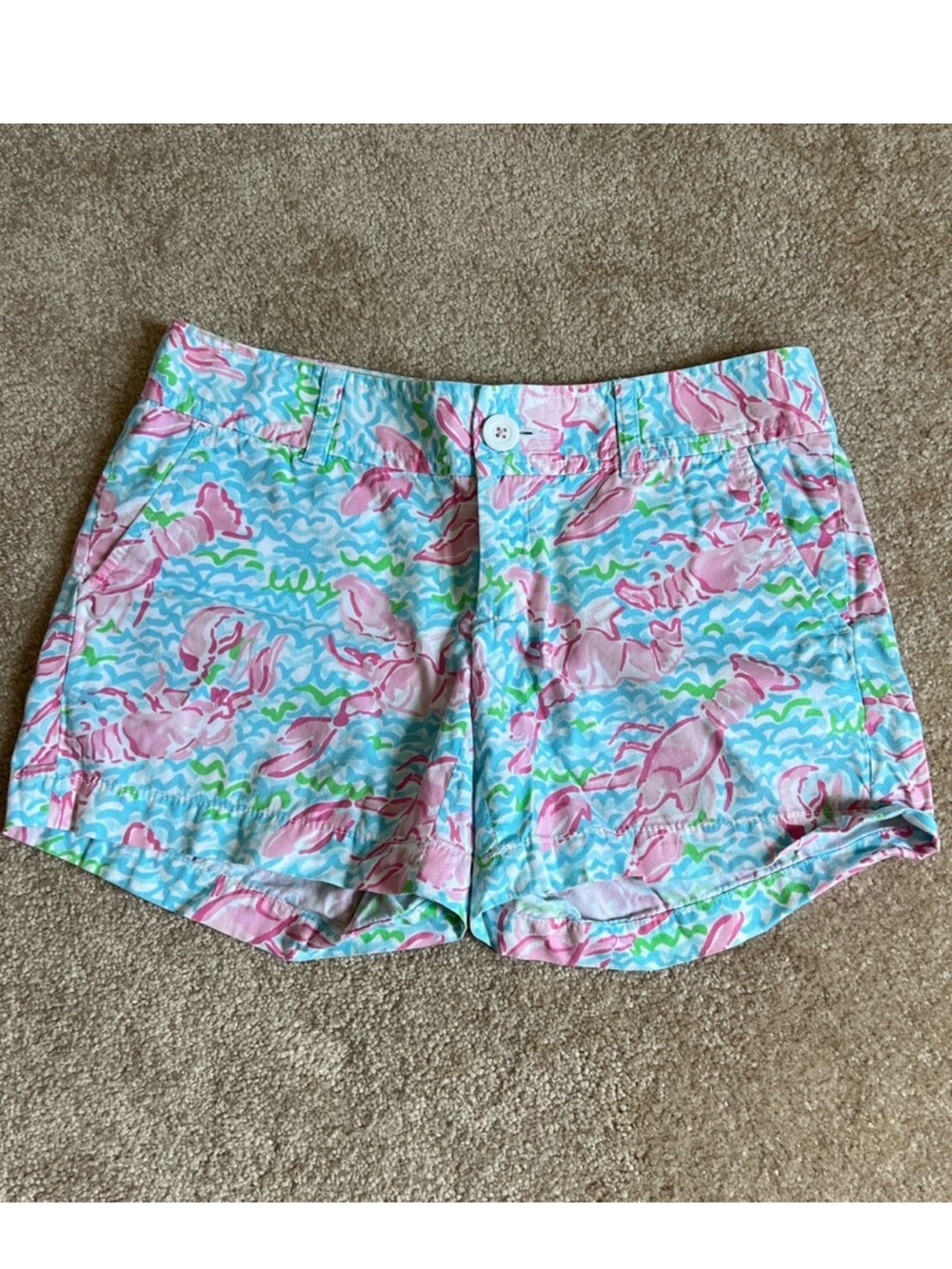 Lilly Pulitzer Pink Lobster Print on Light Blue Shorts